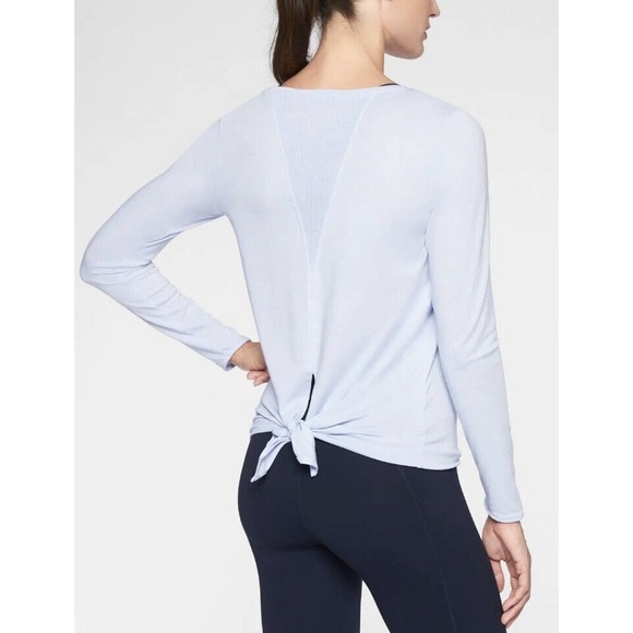 Athleta Tops - Athleta Semi Fit Long Sleeve Top Tie Detail‎ Blue Yoga Womens XS